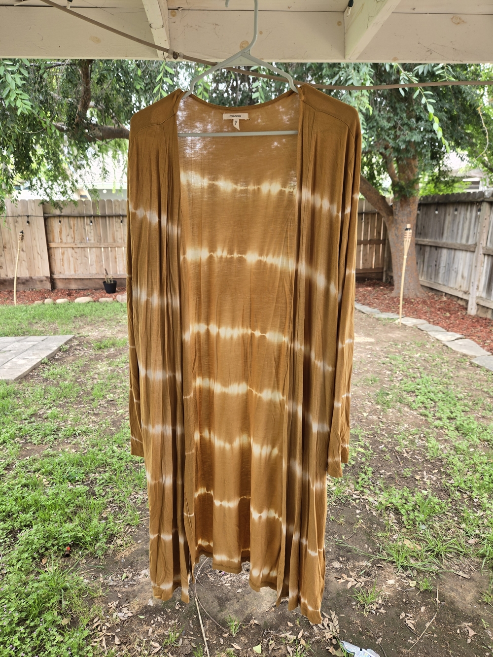 Maurices Mustard Tie-Dye Open Front Cardigan